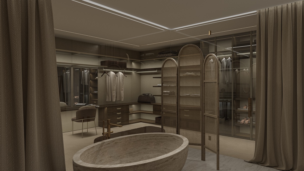 Luxury sculptural sofa in a warm minimalist interior